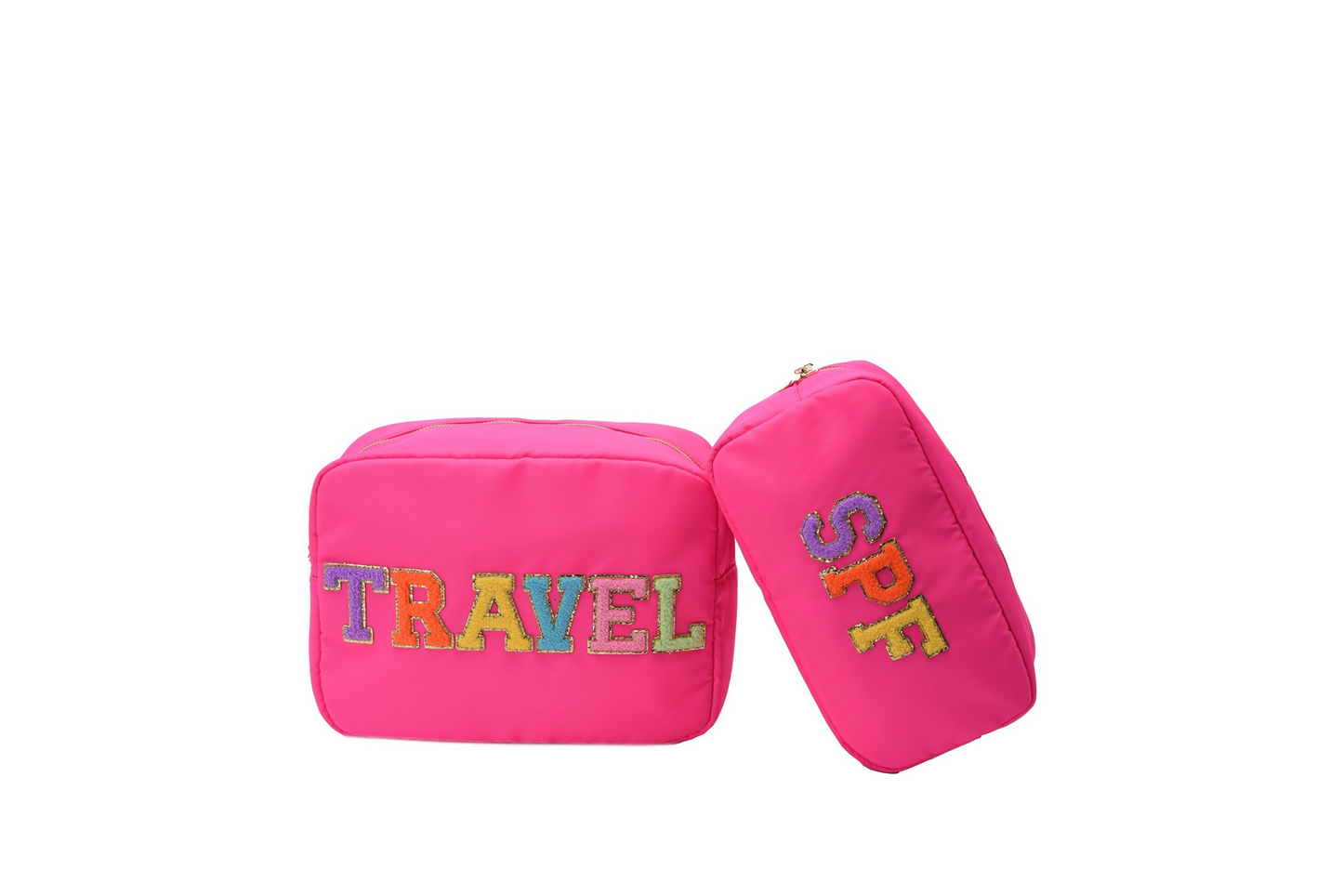 Neon Pink “Travel & SPF” Bundle – Large & Medium Pouches - The Happy Tribe
