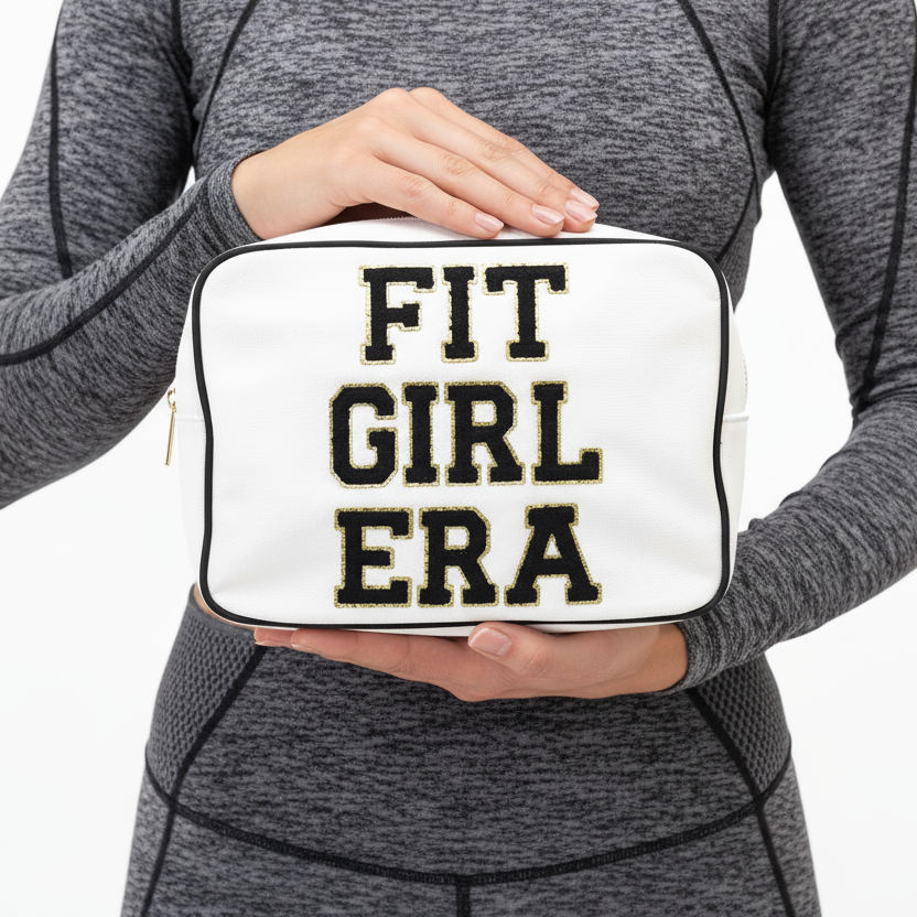 "Fit Girl Era" Large Pouch, Cream with Black Trim