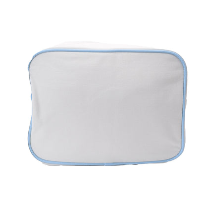 "Love You to the Moon and Back" Large Canvas Pouch, Cream with Blue Embroidery