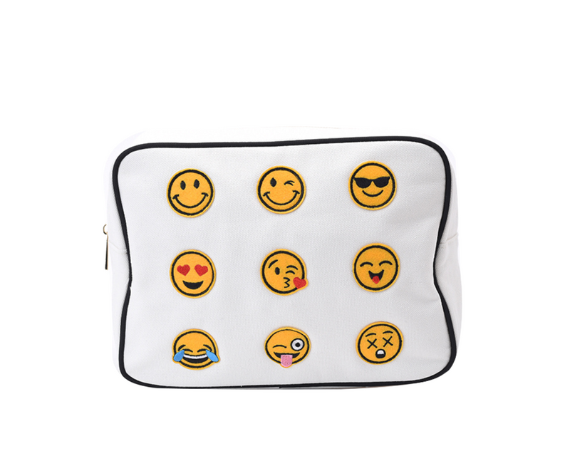 Cream with Black Trim Large Emoji Canvas Pouch