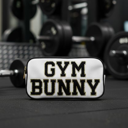 "Gym Bunny" Medium Pouch, Cream with Black Trim