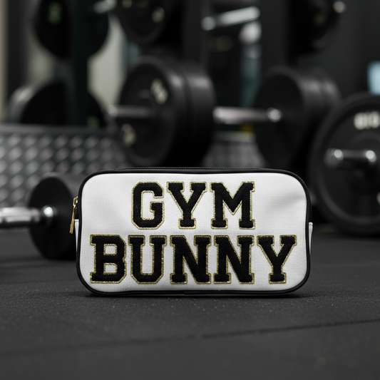 "Gym Bunny" Medium Pouch, Cream with Black Trim