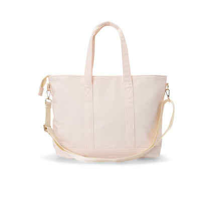 "Baby Essentials" Tote Bag, Cream in Pink Embroidery - The Happy Tribe
