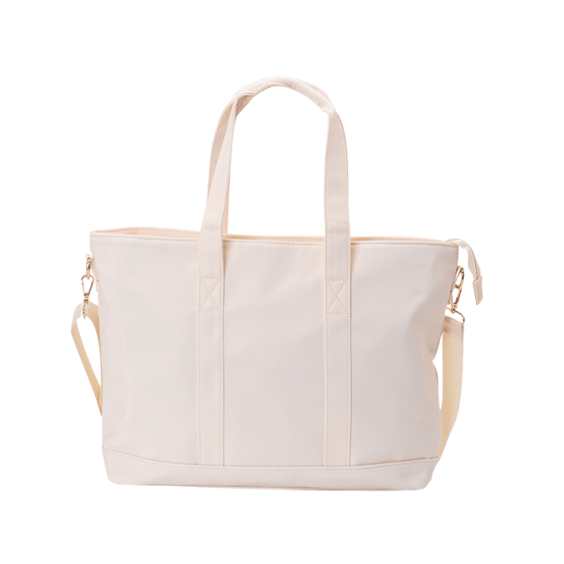 "Baby Essentials" Tote Bag, Cream in Pink Embroidery - The Happy Tribe