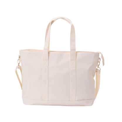 "Baby Essentials" Tote Bag, Cream in Pink Embroidery - The Happy Tribe