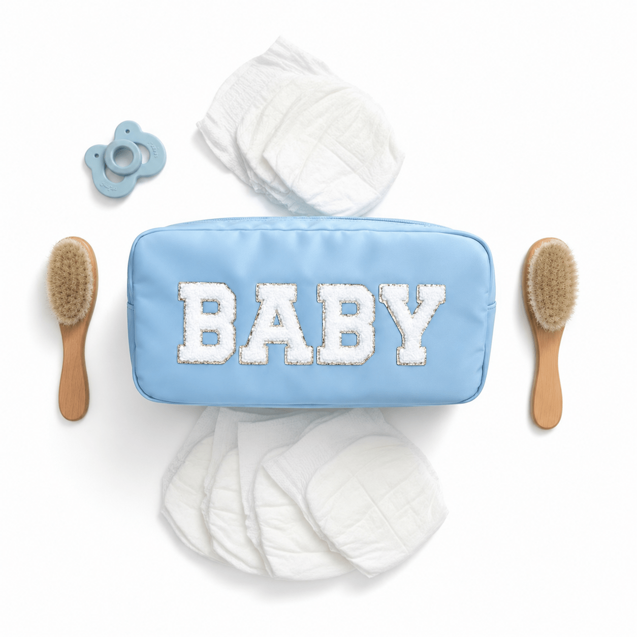 "BABY" Medium Pouch, Baby Blue - The Happy Tribe