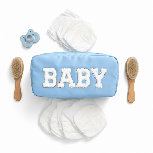 "BABY" Medium Pouch, Baby Blue - The Happy Tribe