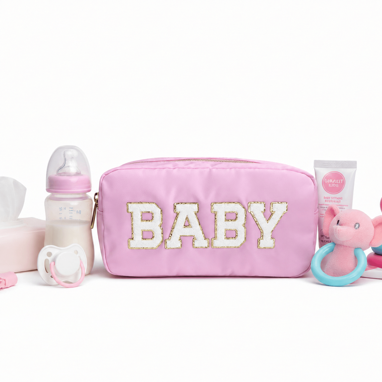 "BABY" Medium Pouch, Baby Pink - The Happy Tribe