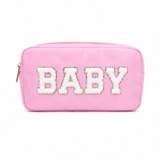 "BABY" Medium Pouch, Baby Pink - The Happy Tribe