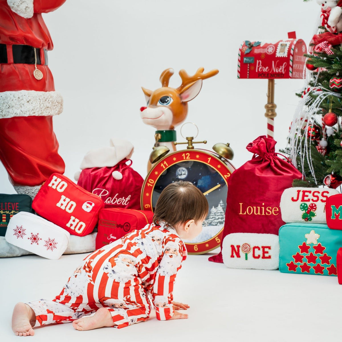 Baby Personalised Santa Stripe Sleepsuit - The Happy Tribe
