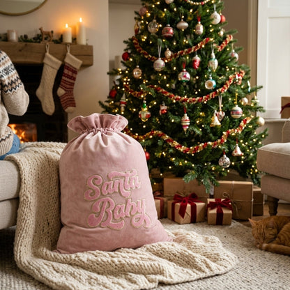 Baby Pink “Santa Baby” Velvet Christmas Sack - The Happy Tribe