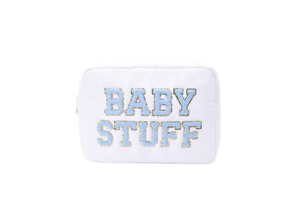 “Baby Stuff” Large, Baby Blue, Essential Pouch - The Happy Tribe