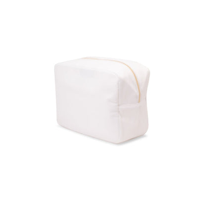 "Baby Stuff" Large Pouch, White with Baby Blue Letters - The Happy Tribe