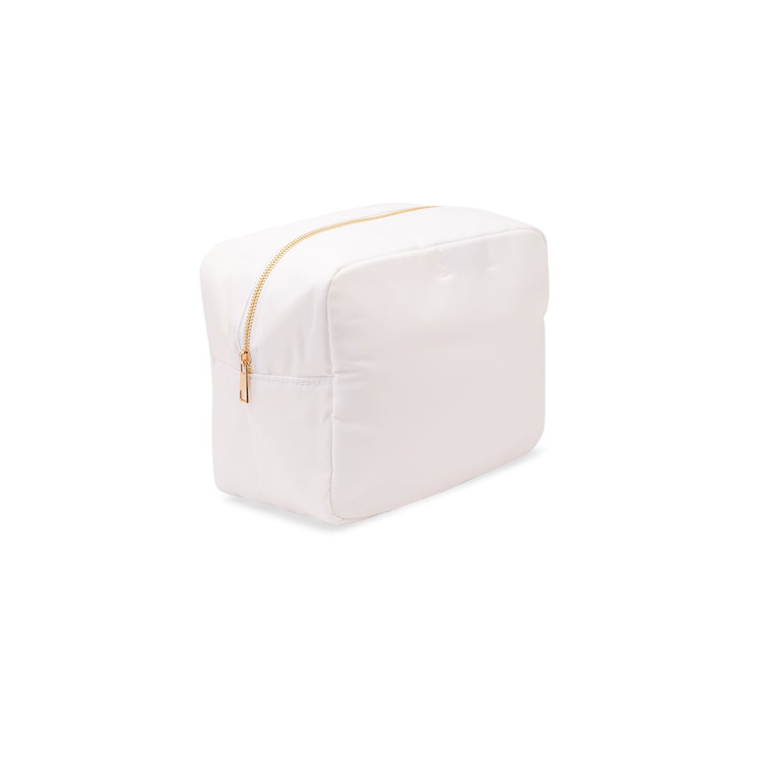 "Baby Stuff" Large Pouch, White with Pink Letters - The Happy Tribe