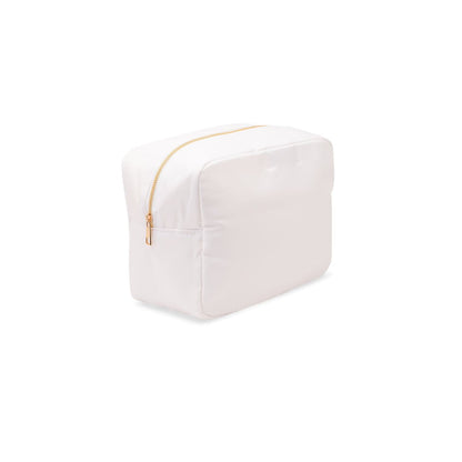 "Baby Stuff" Large Pouch, White with Pink Letters - The Happy Tribe