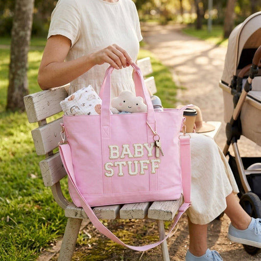 "Baby Stuff" Tote Bag, Baby Pink - The Happy Tribe