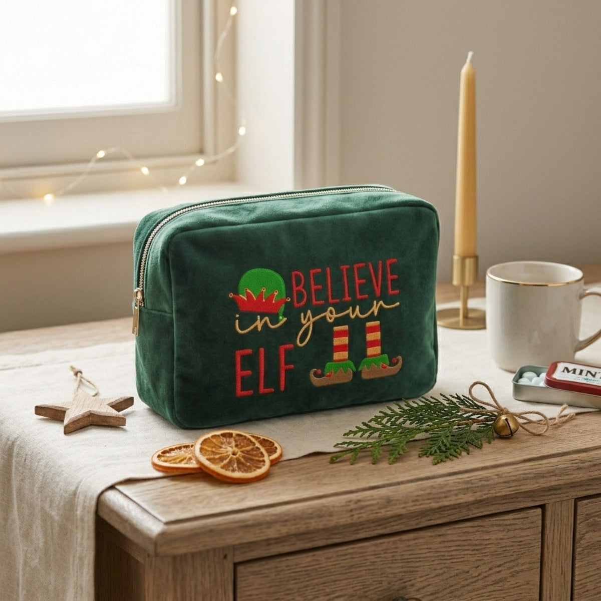 “Believe In Your Elf” Velvet Pouch - The Happy Tribe