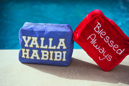 "Blessed Always" Large Velvet Pouch, Red - The Happy Tribe