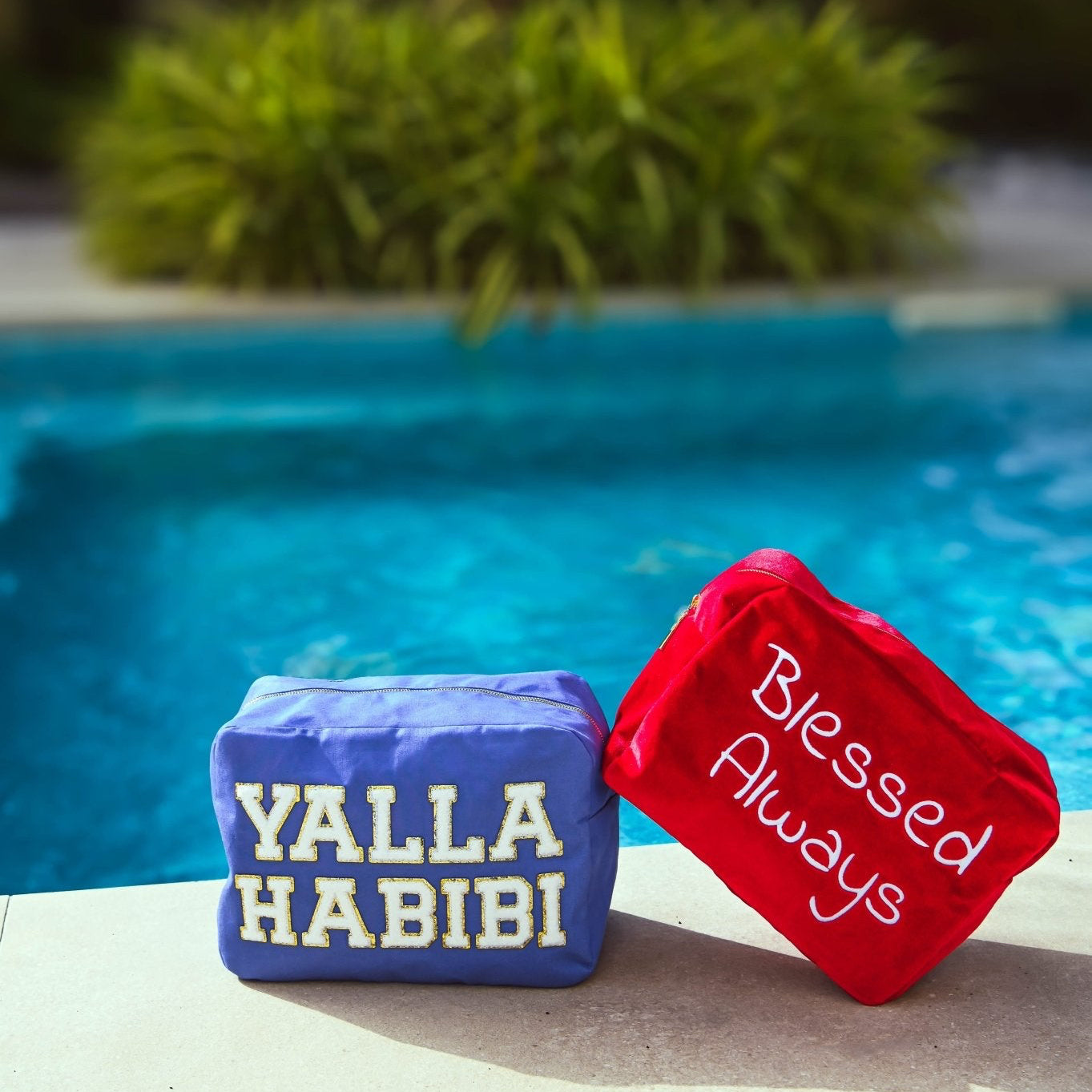 "Blessed Always" Large Velvet Pouch, Red - The Happy Tribe