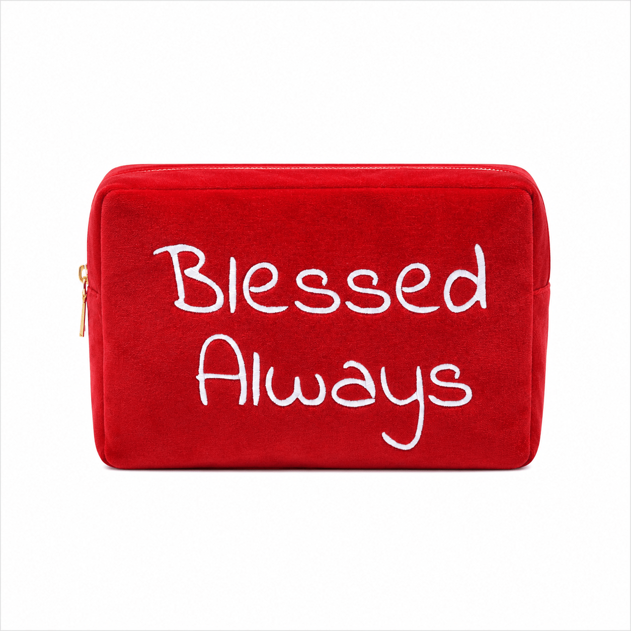 "Blessed Always" Large Velvet Pouch, Red - The Happy Tribe