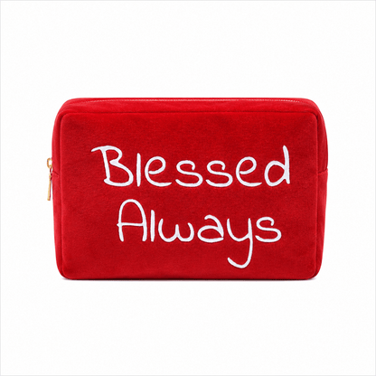 "Blessed Always" Large Velvet Pouch, Red - The Happy Tribe