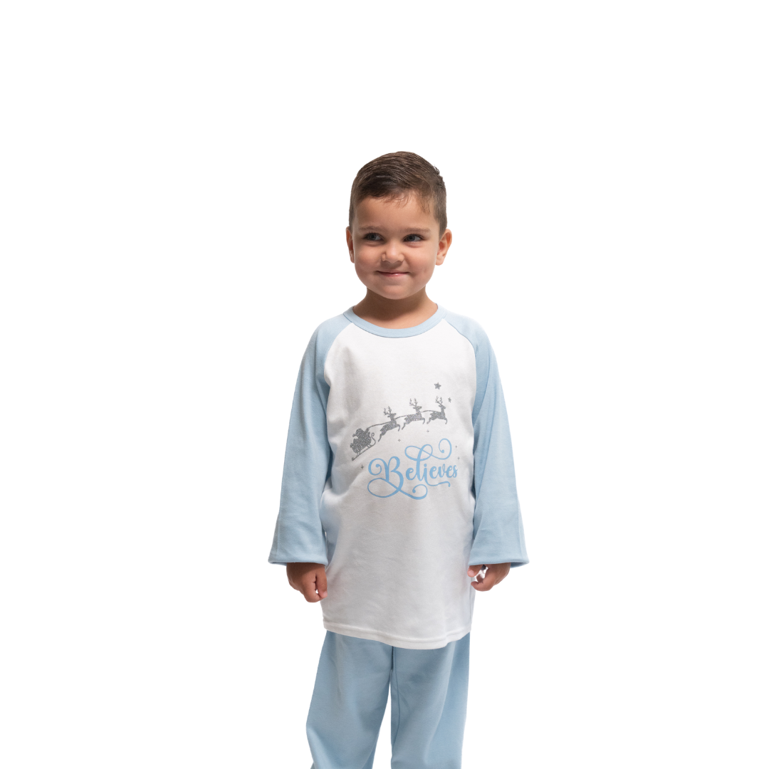 Blue Personalised Children's 'Believe' Christmas Pjs