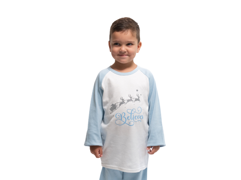 Blue Personalised Children's 'Believe' Christmas Pjs