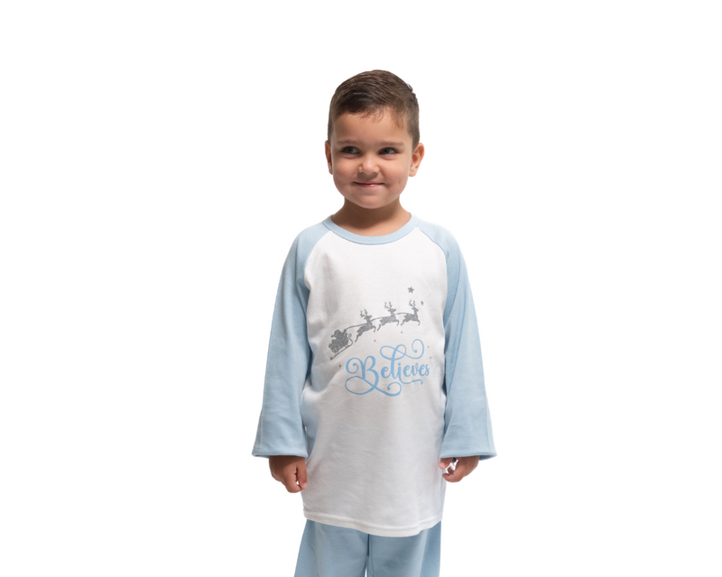 Blue Personalised Children's 'Believe' Christmas Pjs