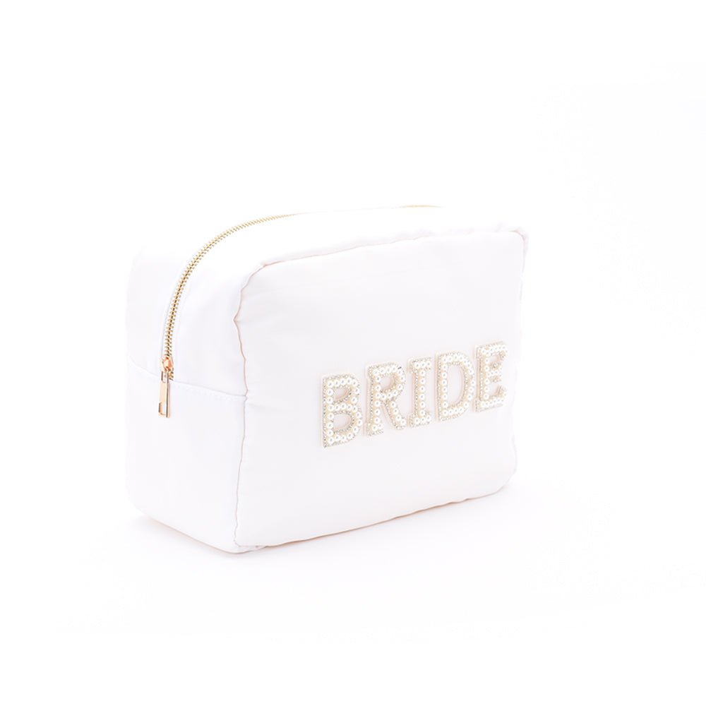 "Bride" Large Pouch, White with Pearl Lettering - The Happy Tribe