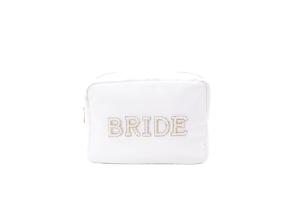 "Bride" Large Pouch, White with Pearl Lettering - The Happy Tribe