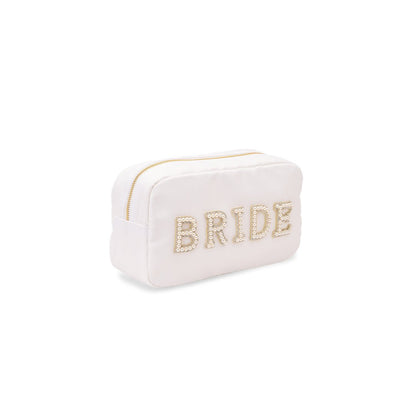 "Bride" Medium Pouch, White with Pearl Lettering - The Happy Tribe