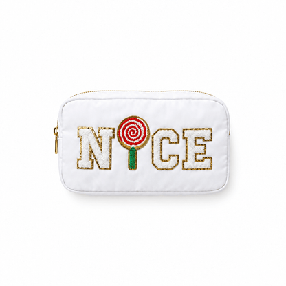 Christmas Candy Cane White Small Pouch - NICE - The Happy Tribe