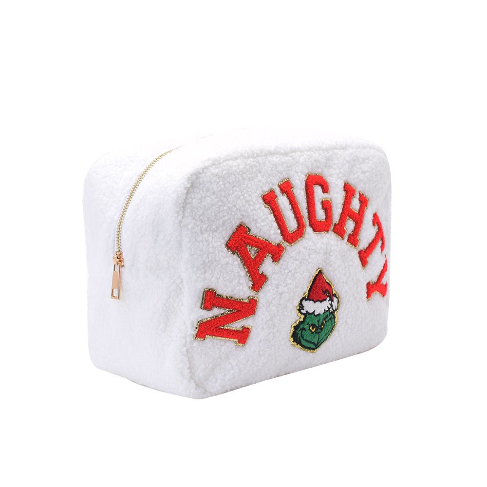 Christmas White Teddy Large Pouch - NAUGHTY - The Happy Tribe