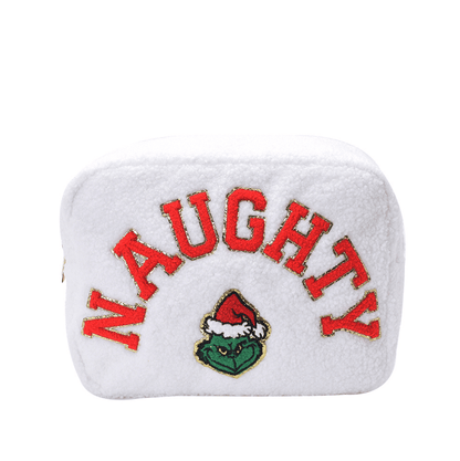 Christmas White Teddy Large Pouch - NAUGHTY - The Happy Tribe