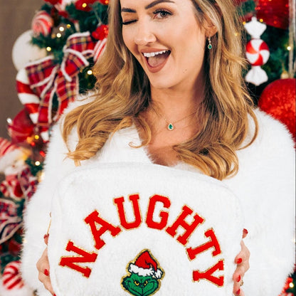 Christmas White Teddy Large Pouch - NAUGHTY - The Happy Tribe