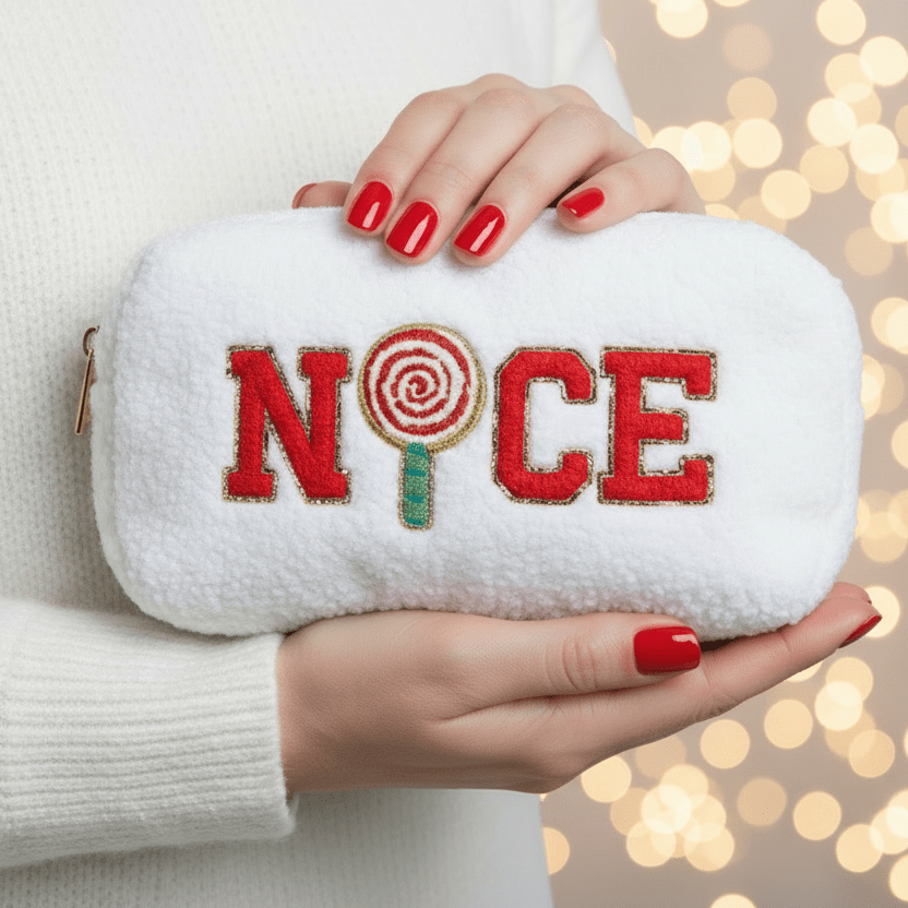 Christmas White Teddy Small Pouch - NICE - The Happy Tribe