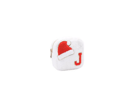 Cream Teddy Extra Small Pouch - "Santa Hat & Initial" - The Happy Tribe