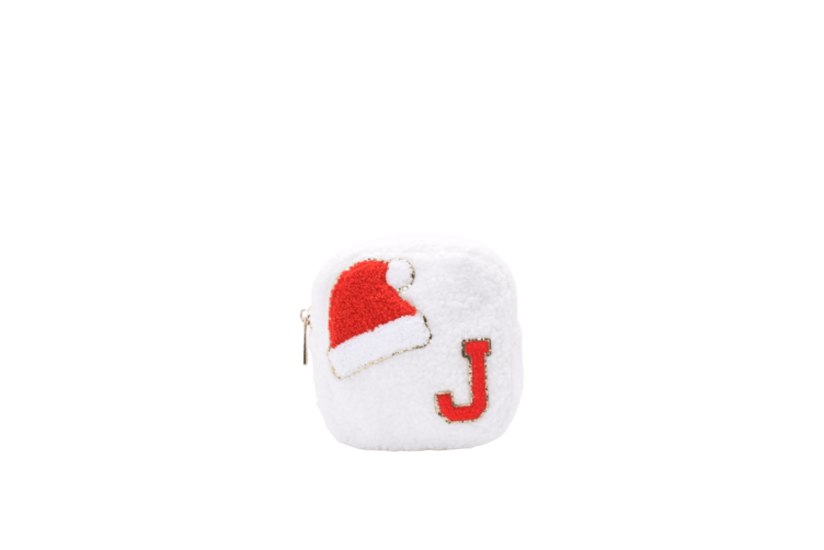 Cream Teddy Extra Small Pouch - "Santa Hat & Initial" - The Happy Tribe