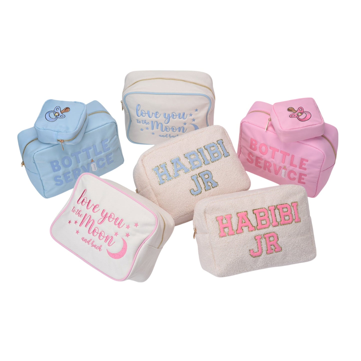 Cream with Baby Pink Trim, Large Pouch "Love You to the Moon and Back" - The Happy Tribe