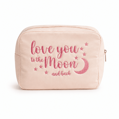 Cream with Baby Pink Trim, Large Pouch "Love You to the Moon and Back" - The Happy Tribe