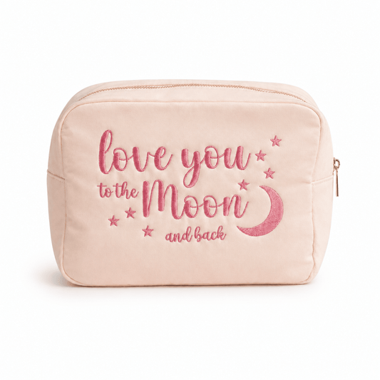 Cream with Baby Pink Trim, Large Pouch "Love You to the Moon and Back" - The Happy Tribe