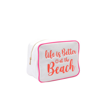 "Life is Better at the Beach" Large Pouch, Cream