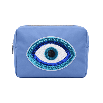 "Evil Eye" Large Pouch, Blue - The Happy Tribe