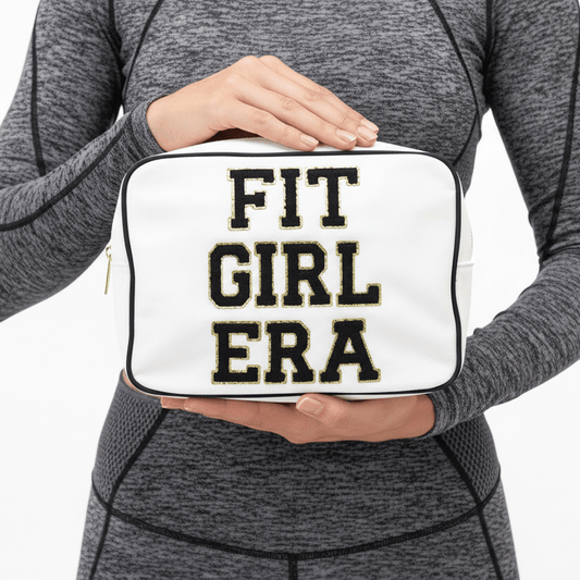 "Fit Girl Era" Large Pouch, Cream with Black Trim - The Happy Tribe
