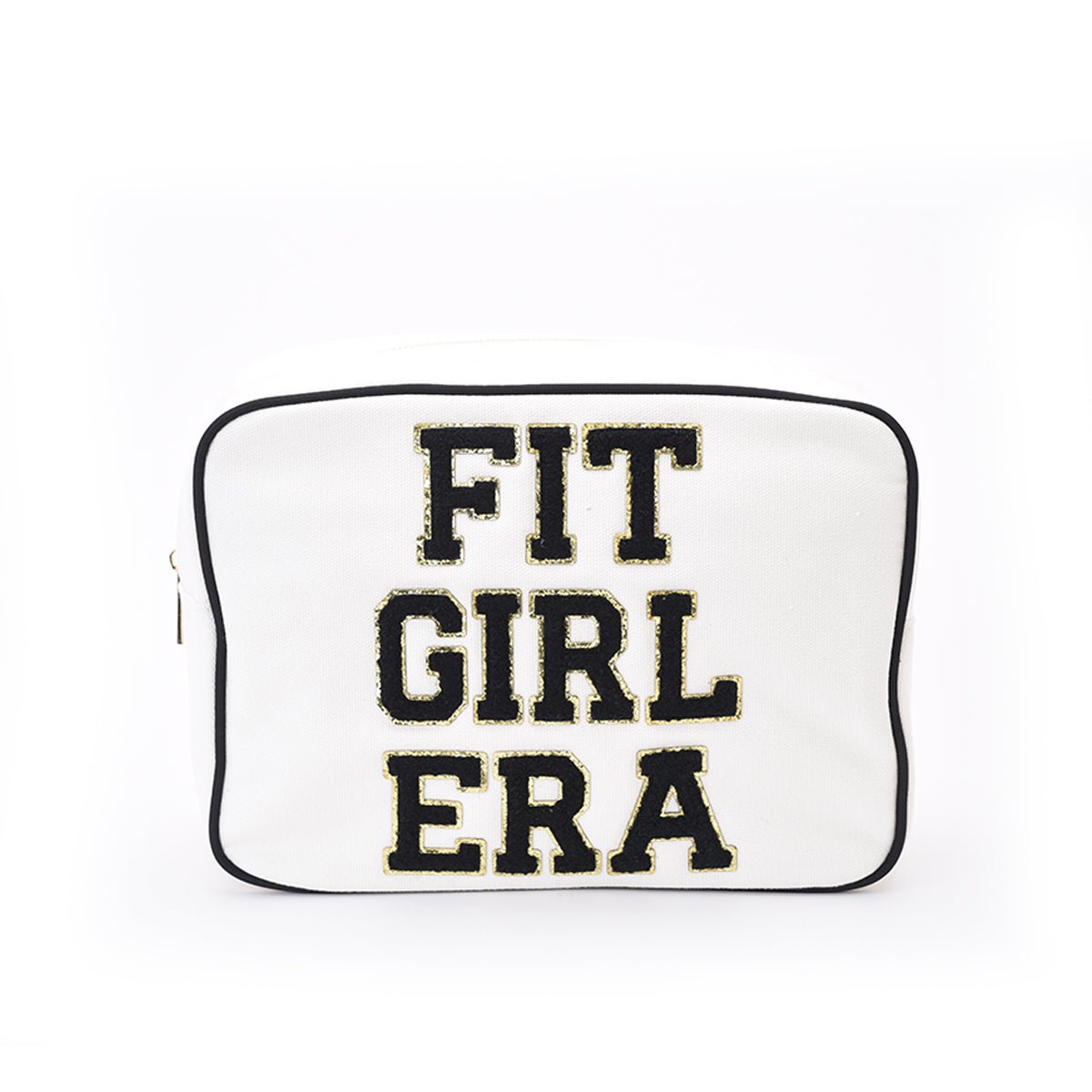 "Fit Girl Era" Large Pouch, Cream with Black Trim - The Happy Tribe