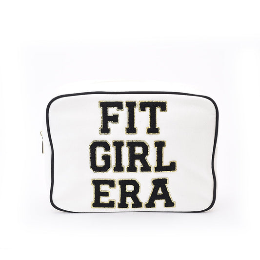 "Fit Girl Era" Large Pouch, Cream with Black Trim - The Happy Tribe