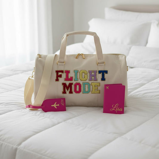 Flight Mode" Gym & Weekend Bag, Cream - The Happy Tribe