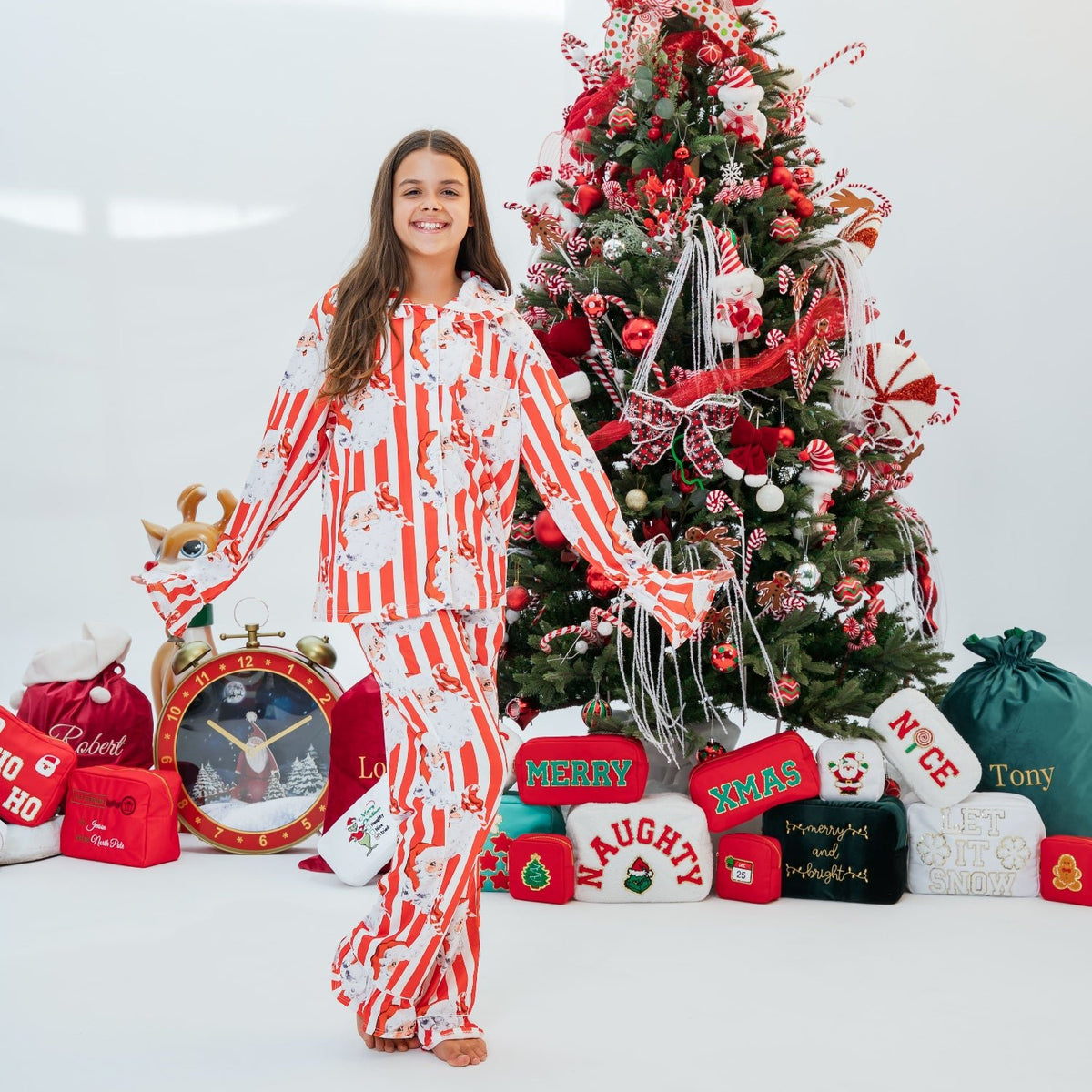 Girls Personalised Santa Stripe Pyjamas - The Happy Tribe