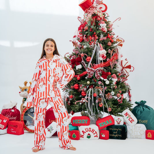Girls Personalised Santa Stripe Pyjamas - The Happy Tribe