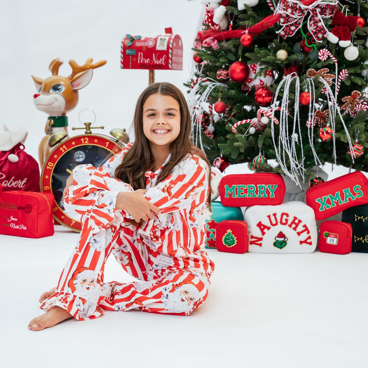 Girls Personalised Santa Stripe Pyjamas - The Happy Tribe